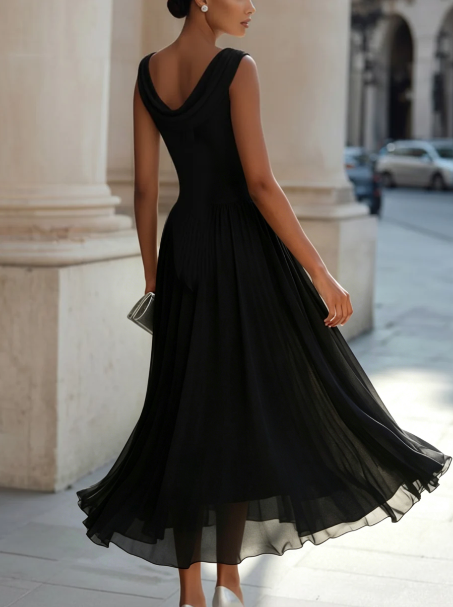Elegant Pleated Flow Midi Dress