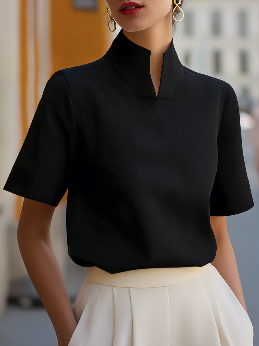 Refined Stand Collar Tailored Blouse