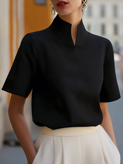 Refined Stand Collar Tailored Blouse