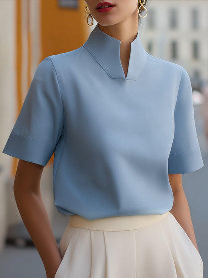 Refined Stand Collar Tailored Blouse