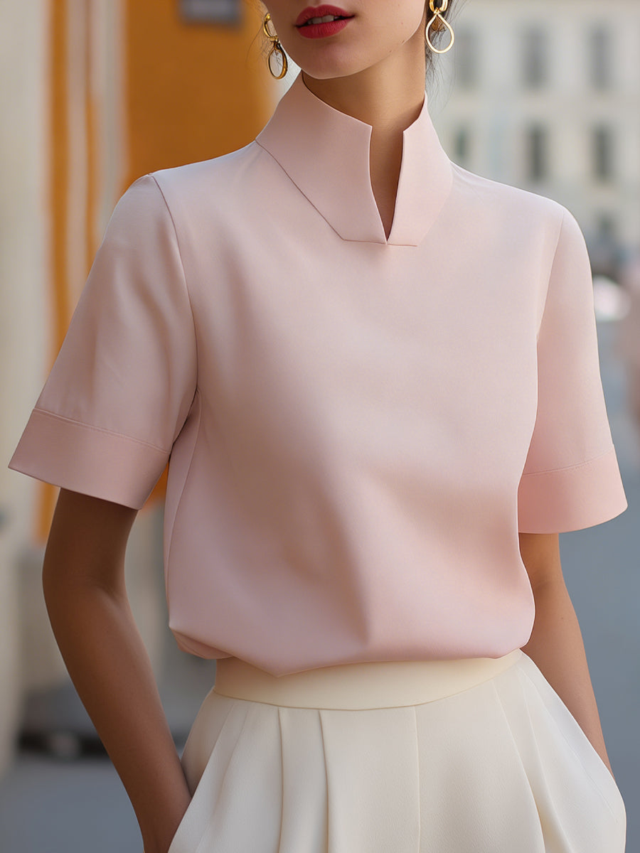 Refined Stand Collar Tailored Blouse