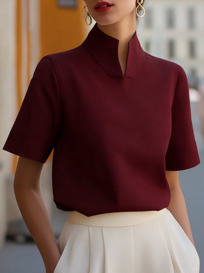 Refined Stand Collar Tailored Blouse