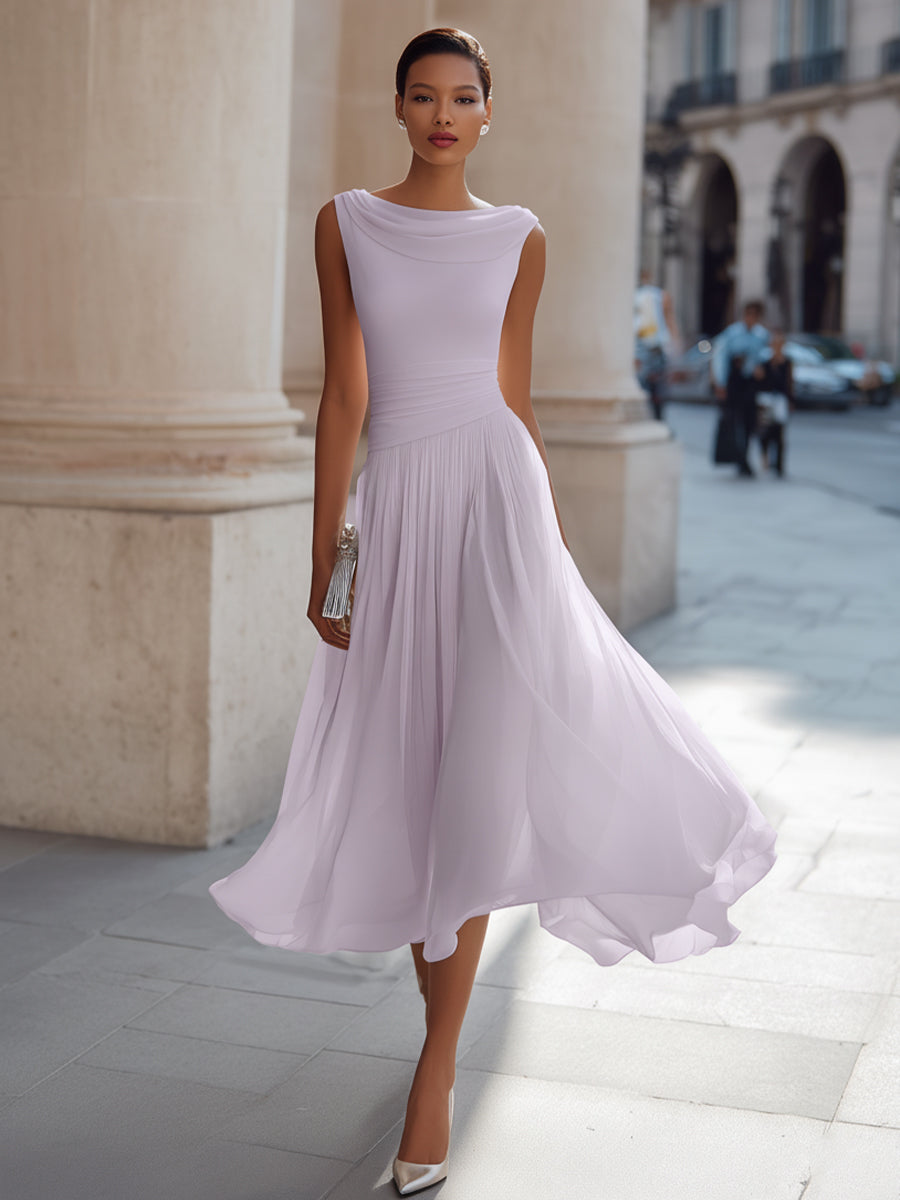 Elegant Pleated Flow Midi Dress