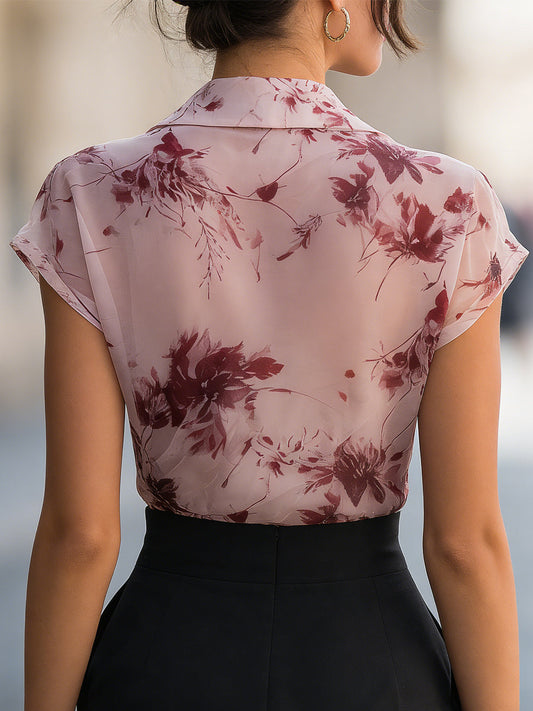 Floral Draped Collar Elegant Blouse