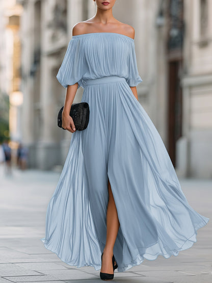 Pleated Off-Shoulder Elegance Maxi Dress