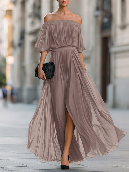 Pleated Off-Shoulder Elegance Maxi Dress