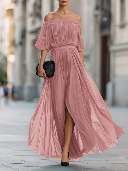 Pleated Off-Shoulder Elegance Maxi Dress