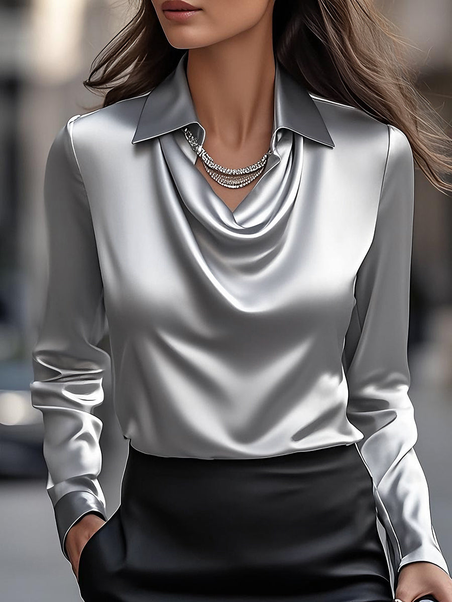 Luxe Satin Draped Neck Blouse