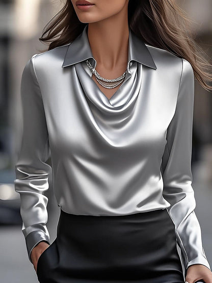 Luxe Satin Draped Neck Blouse