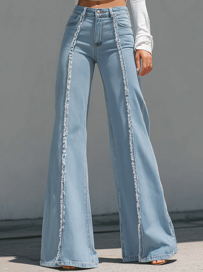 Raw Edge Flared Light Blue Jeans
