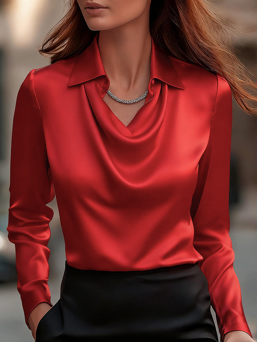 Luxe Satin Draped Neck Blouse