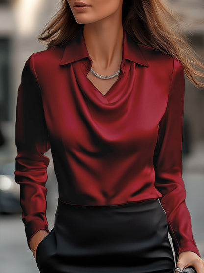 Luxe Satin Draped Neck Blouse