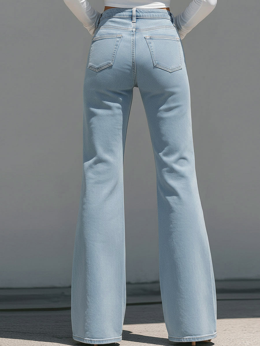 Raw Edge Flared Light Blue Jeans