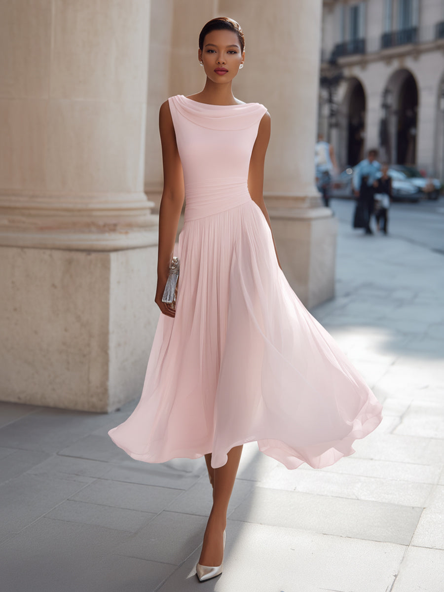 Elegant Pleated Flow Midi Dress