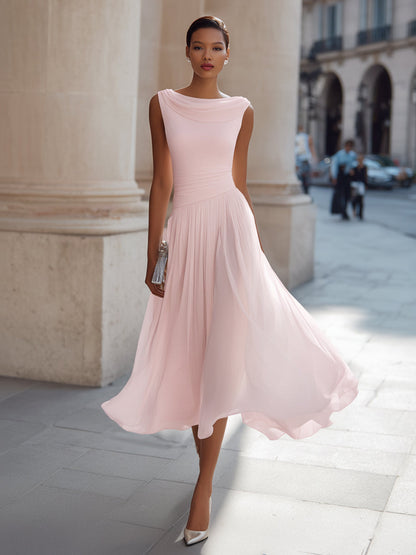 Elegant Pleated Flow Midi Dress