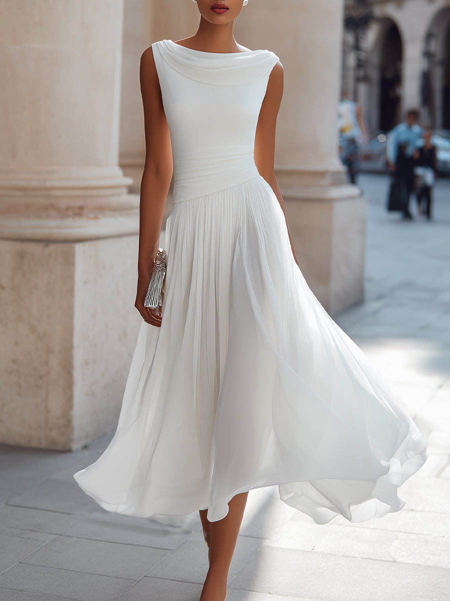 Elegant Pleated Flow Midi Dress