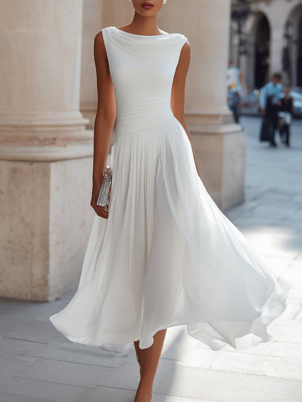 Elegant Pleated Flow Midi Dress