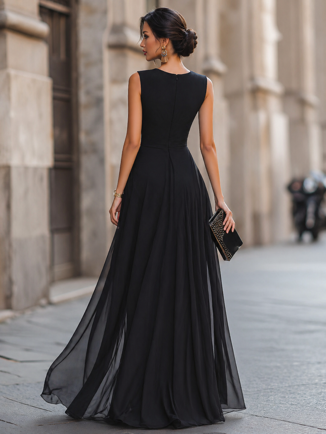 Layered High-Slit Evening Maxi Dress
