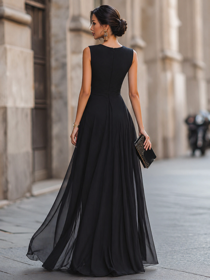 Layered High-Slit Evening Maxi Dress