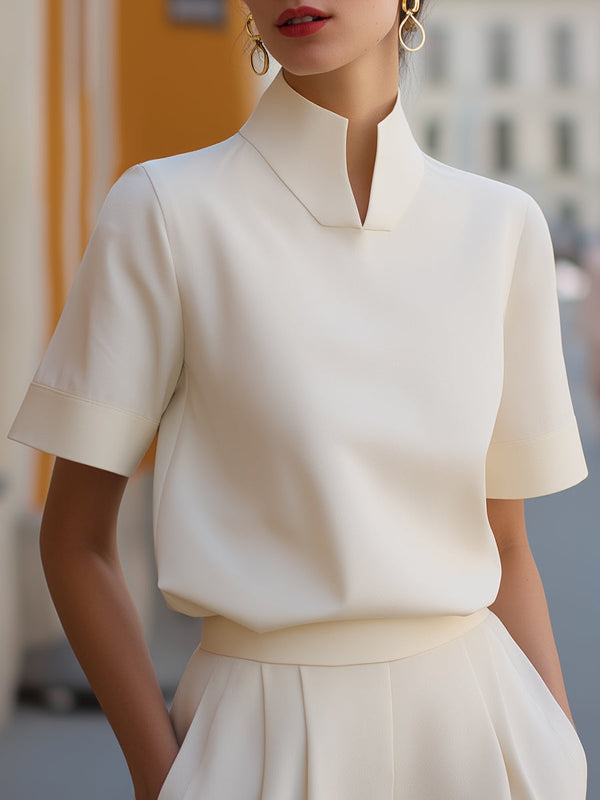 Refined Stand Collar Tailored Blouse