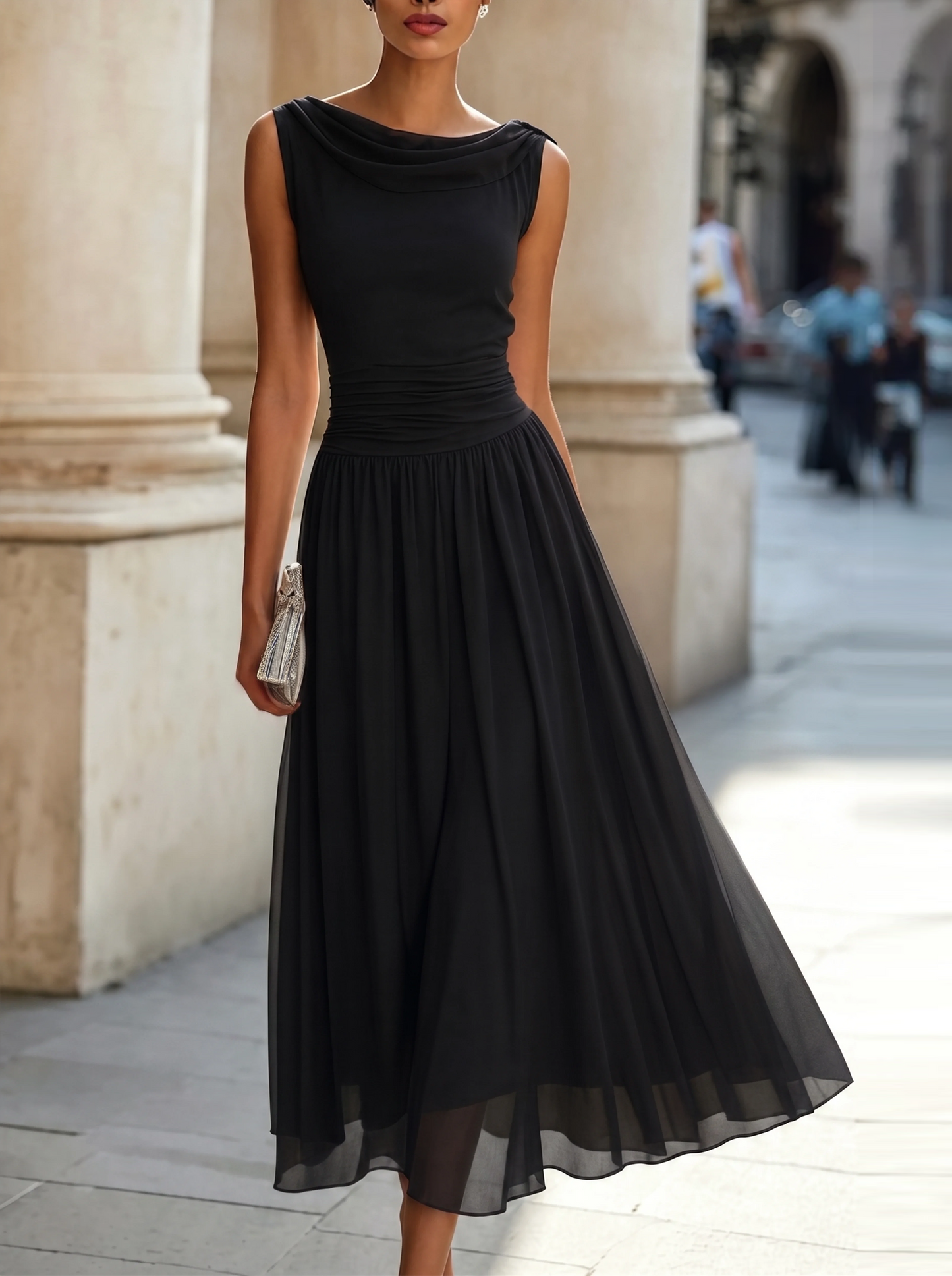 Elegant Pleated Flow Midi Dress